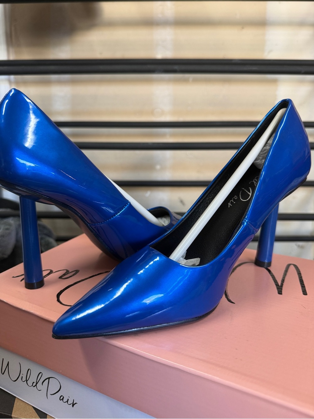 Wild Pair Women's Patent Pointed-Toe High Heels in Royal Blue